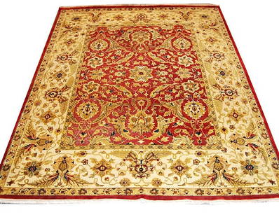 Handwoven 7.7 x 9.4 Red Chobi Peshawar Rug Premium Wool: Handwoven 7.7 x 9.4 Red Chobi Peshawar Rug Premium Wool Transform your living space with this exquisite 7.7 x 9.4 Red Chobi Peshawar Rug, a beautifully handwoven piece that showcases the artistry and