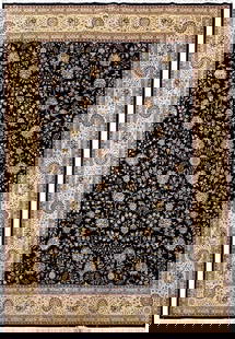 Luxurious 8.6 x 11.6 Handmade Wool Silk Rug in Black Tabriz: Luxurious 8.6 x 11.6 Handmade Wool Silk Rug in Black Tabriz Enhance your home decor with this luxurious 8' x 11' Handmade Rug, expertly crafted from quality wool and silk. The deep black color adds a