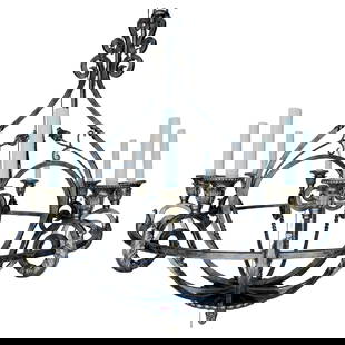 Maitland Smith Neoclassical Wrought Iron Brass 8-Light Chandelier: Maitland Smith Neoclassical Wrought Iron Brass 8-Light Chandelier Elevate your interior with this exquisite Neoclassical Wrought Iron & Brass 8-Light Chandelier, crafted in the 1990s by Maitland Smith