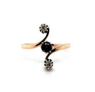 Victorian 14k Yellow Gold Diamond Sapphire Ring GIA Certified Antique: Victorian 14k Yellow Gold Diamond Sapphire Ring GIA Certified Antique Discover this exquisite 14k Gold Victorian Mine Cut Genuine Natural Diamond and Sapphire Ring, a stunning piece dating back to the