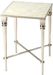 1950s Style Mid-Century Modern Marble Side Table: 1950s Style Mid-Century Modern Marble Side Table This striking 1950s Style Contemporary Marble Side Table combines mid-century modern design with a sleek, square silhouette. Featuring a mirrored top a