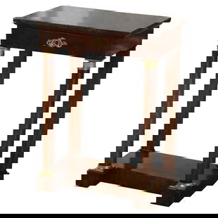 19th Century French Empire Mahogany Console Table with Marble Top: 19th Century French Empire Mahogany Console Table with Marble Top This exquisite 19th Century French Empire console table combines elegance and functionality. Crafted from mahogany, it features a stun