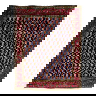 Vintage Handmade Persian Wool Rug 9'8 x 12'1 Allover Boteh Pattern: Vintage Handmade Persian Wool Rug 9'8 x 12'1 Allover Boteh Pattern This hand-knotted vintage Shiraz rug is made of wool. The navy blue field features a captivating all-over Boteh pattern in yellow, be