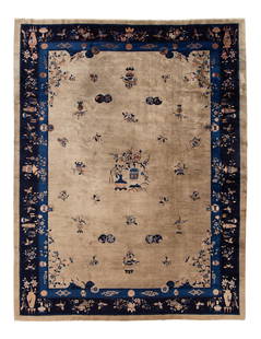 Antique Chinese Art Deco Wool Rug 10'3 x 13'7 Allover Peking Design: Antique Chinese Art Deco Wool Rug 10'3 x 13'7 Allover Peking Design This stunning Antique Chinese Art Deco rug showcases exquisite craftsmanship with its hand-knotted wool construction. The rug featur