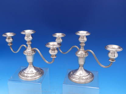 Oneida Damask Rose Sterling Silver Candelabra Pair 3-Light 7" Tall: Oneida Damask Rose Sterling Silver Candelabra Pair 3-Light 7" Tall This exquisite pair of Damask Rose candelabras by Oneida is crafted from high-quality sterling silver. Each candelabra features three
