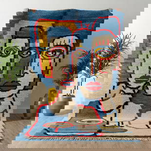 Picasso Inspired Handmade knoted Rug 79" x 157" Natural Wool: Picasso Inspired Handmade knoted Rug 79" x 157" Natural Wool PLEASE NOTE: Framed Large or heavy items do not have shipping costs included. The exact shipping cost will be added to your invoice post au