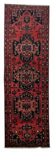 Handcrafted 3.9 x 9.11 Rust Red Persian Hamadan Rug Wool: Handcrafted 3.9 x 9.11 Rust Red Persian Hamadan Rug Wool Transform your space with the exquisite 3.9 x 9.11 Rust Red Persian Hamadan Rug, handcrafted by skilled Persian artisans. This rug features tra