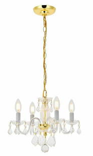 Elegant ROCOCO 4-Light Gold Crystal Pendant Chandelier 15in: Elegant ROCOCO 4-Light Gold Crystal Pendant Chandelier 15in Illuminate your space with this stunning Crystal Chandelier, a perfect blend of elegance and modern design. Featuring a beautiful gold-plate