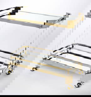 Butler Charlevoix Contemporary Gold Serving Cart with Acrylic and Stainless Steel: Butler Charlevoix Contemporary Gold Serving Cart with Acrylic and Stainless Steel Elevate your hosting experience with the Contemporary Charlevoix Gold Serving Cart. Designed with a modern flair, this