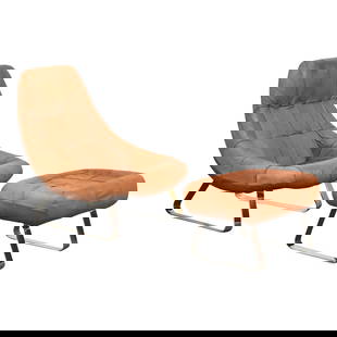 1960s Percival Lafer Earth Lounge Chair and Ottoman Leather Chrome Base: 1960s Percival Lafer Earth Lounge Chair and Ottoman Leather Chrome Base A mid century modern leather Earth Chair and ottoman with chrome sled bases designed by Percival Lafer. Made in Brazil. Some dis
