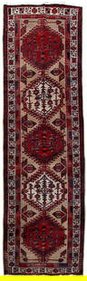 Handmade 3'3 x 10'5 Red Persian Ardebil Rug Premium Wool: Handmade 3'3 x 10'5 Red Persian Ardebil Rug Premium Wool Elevate your living space with this exquisite 3' 3" x 10' 5" Red Persian Ardebil Rug, a stunning example of traditional Persian craftsmanship.