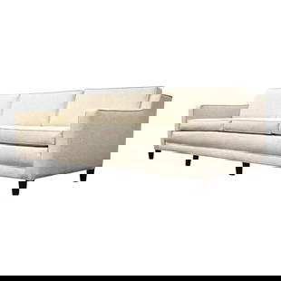 Edward Wormley Mid Century Modern Sofa Dunbar 97" Wide White Fabric: Edward Wormley Mid Century Modern Sofa Dunbar 97" Wide White Fabric This exquisite mid-century modern sofa, designed by Edward Wormley for Dunbar, features a sleek design supported by eight sturdy mah
