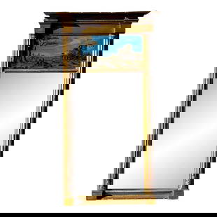 Timeless Vintage Regency Gilt Eglomise Mirror with Pastoral Scene: Timeless Vintage Regency Gilt Eglomise Mirror with Pastoral Scene Enhance your decor with this exquisite Vintage Regency Gilt Eglomise Mirror, a stunning piece that embodies elegance and historical ch