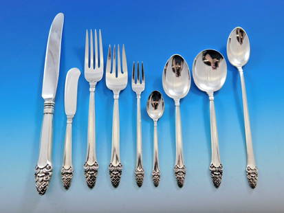 Gorham Sovereign Old Sterling Silver Flatware Set 81 Pieces Acorn Motif Service for 12: Gorham Sovereign Old Sterling Silver Flatware Set 81 Pieces Acorn Motif Service for 12 This exquisite Sovereign Old sterling silver flatware set by Gorham, crafted in 1941, features a graceful acorn m