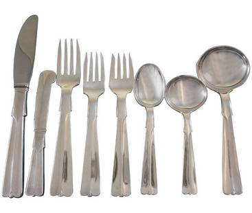 Hans Hansen Arvesolv #7 Sterling Silver 95-Piece Flatware Set: Hans Hansen Arvesolv #7 Sterling Silver 95-Piece Flatware Set Introducing the Baronet aka Arvesolv #7 Sterling Silver Flatware Set by Hans Hansen, featuring an elegant Scandinavian modern design chara