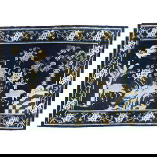 Early 20th Century Chinese Peking Hand-Knotted Wool Rug 52 x 82: Early 20th Century Chinese Peking Hand-Knotted Wool Rug 52 x 82 Discover this exquisite early 20th Century Chinese Peking pictorial rug, beautifully showcasing an animal motif against a rich navy back