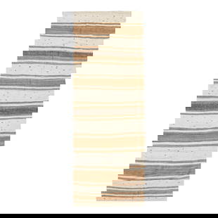 Vintage Turkish Kilim Wool Runner 3'10" x 10'8" Beige Stripes: Vintage Turkish Kilim Wool Runner 3'10" x 10'8" Beige Stripes This stunning vintage Turkish Kilim flatweave wool runner features a beautiful beige field adorned with vibrant multi-color accents in an