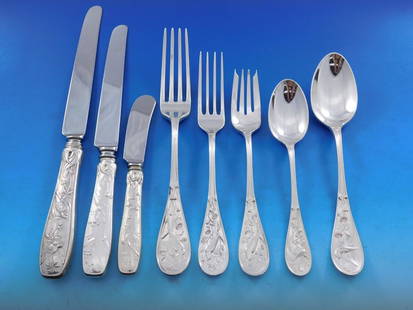 Tiffany Audubon Sterling Silver Flatware Set for 8, 68 Pieces, Art Nouveau Design: Tiffany Audubon Sterling Silver Flatware Set for 8, 68 Pieces, Art Nouveau Design Introducing the Audubon by Tiffany & Co. Sterling Silver Flatware Set, a stunning collection designed for eight, compr