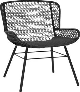 Delfine Black Powder Coated Outdoor Chair with Poly Rope Accents: Delfine Black Powder Coated Outdoor Chair with Poly Rope Accents Introducing the Elegant Black Metal Outdoor Chair, designed for stylish relaxation in your outdoor space. This outdoor occasional chair