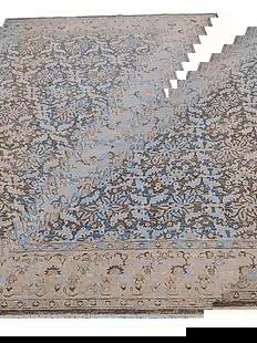 6.1 x 8.0 Hand-Knotted Chobi Peshawar Rug Light Blue Wool: 6.1 x 8.0 Hand-Knotted Chobi Peshawar Rug Light Blue Wool Elevate your living space with this exquisite 6.1 x 8.0 Higher Quality Chobi Peshawar Rug in a serene light blue shade. Handwoven with precisi