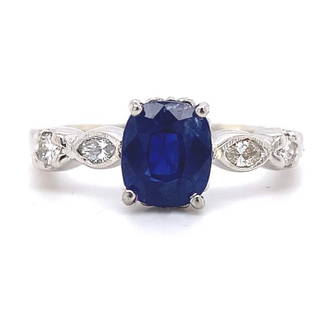 2.13ct Royal Blue Sapphire Platinum Ring with Diamonds Size 8.25: 2.13ct Royal Blue Sapphire Platinum Ring with Diamonds Size 8.25 This exquisite platinum ring showcases a stunning 2.13ct genuine natural sapphire and is beautifully accented with diamonds. The center