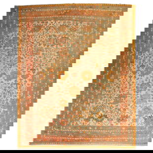 Antique Turkish Oushak Rug Hand-Woven Wool 9'4 x 11 Ivory Orange: Antique Turkish Oushak Rug Hand-Woven Wool 9'4 x 11 Ivory Orange This exquisite Antique Turkish Oushak rug showcases a beautiful blend of ivory and orange, accented with teal and brown highlights. Han