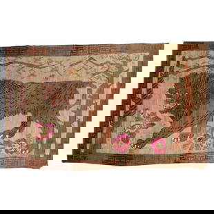 Rare 1903 Turkish Wool Rug with Lion Design 7'2 x 11'7: Rare 1903 Turkish Wool Rug with Lion Design 7'2 x 11'7 This rare room-size Turkish rug, dated 1903, features a striking depiction of a large lion set against a rich brown field. Hand-woven with high-q