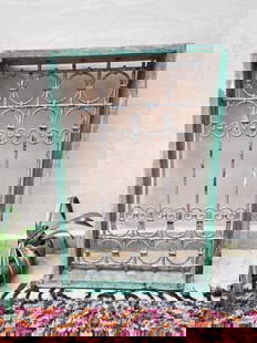 Antique Moroccan Cedar Window 100 Years Old Rustic Iron Details: Antique Moroccan Cedar Window 100 Years Old Rustic Iron Details This Moroccan Vintage Window is a unique blend of wood and iron, showcasing the rich cultural significance of traditional Moroccan archi