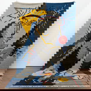 Picasso Inspired Handmade knoted Rug 39" x 79" Natural Wool: Picasso Inspired Handmade knoted Rug 39" x 79" Natural Wool PLEASE NOTE: Framed Large or heavy items do not have shipping costs included. The exact shipping cost will be added to your invoice post auc
