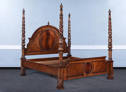 Elegant Antique Style Four Poster Queen Bed in Mahogany: Elegant Antique Style Four Poster Queen Bed in Mahogany This elegant Antique Style Four Poster Queen Bed showcases a traditional mahogany finish, perfectly blending vintage charm with modern craftsman