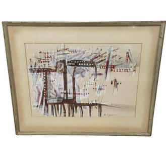 Mid-Century Abstract Painting by William Saltzman 31.25 x 25 Tan 1959: Mid-Century Abstract Painting by William Saltzman 31.25 x 25 Tan 1959 Discover an original Mid-Century abstract painting by William Saltzman, signed and dated '59. This captivating piece showcases a t