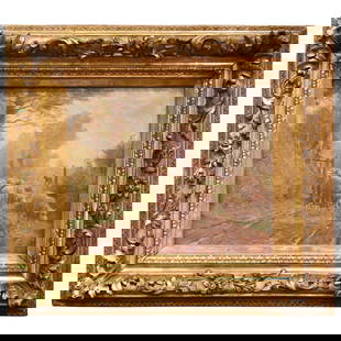 19th Century Charles Clair Sheep Painting in Carved Gilt Frame: 19th Century Charles Clair Sheep Painting in Carved Gilt Frame Capture the pastoral charm of 19th-century France with this serene oil on canvas painting by Charles Clair. Known for his bucolic landsca