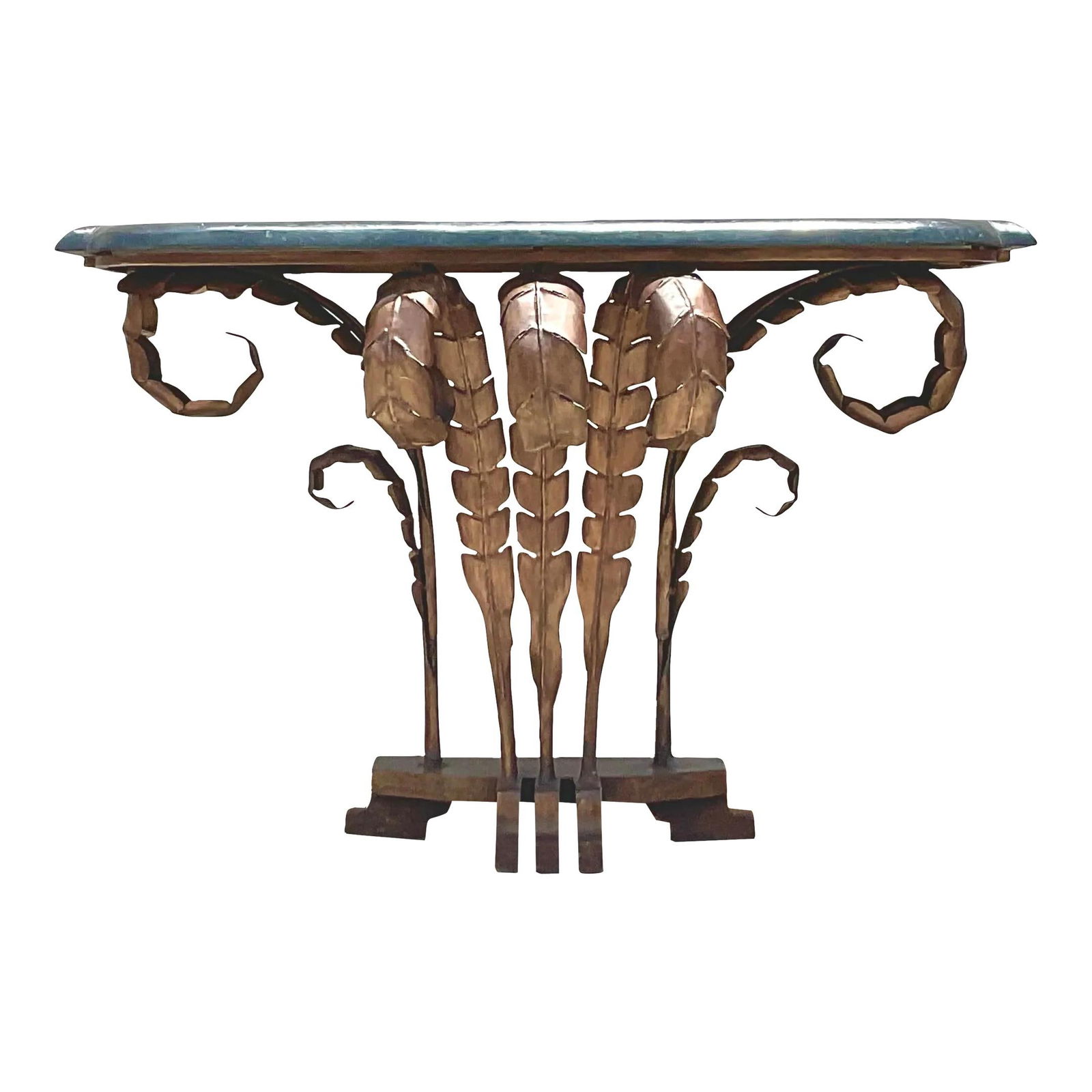 Vintage Boho Punch Cut Frond Console Table Copper Finish: Vintage Boho Punch Cut Frond Console Table Copper Finish Add a unique bohemian touch to your living space with this Vintage Boho Punch Cut Frond Console Table. This exquisite piece showcases intricate