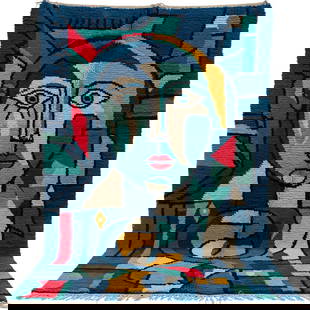 Picasso Inspired Handmade knoted Rug 49" x 98" Natural Wool: Picasso Inspired Handmade knoted Rug 49" x 98" Natural Wool PLEASE NOTE: Framed Large or heavy items do not have shipping costs included. The exact shipping cost will be added to your invoice post auc
