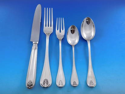 Buccellati Laura Sterling Silver Flatware Set 60 pcs Italy 12 Service: Buccellati Laura Sterling Silver Flatware Set 60 pcs Italy 12 Service Experience the timeless elegance of the Laura pattern from Buccellati. This exquisite 60-piece sterling silver flatware set is met