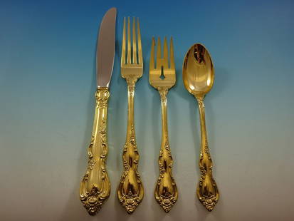 Towle Spanish Provincial Gold Sterling Silver Flatware Set 48 Pieces with Storage Chest: Towle Spanish Provincial Gold Sterling Silver Flatware Set 48 Pieces with Storage Chest Enhance your dining experience with this stunning Spanish Provincial Gold flatware service set by Towle. This po