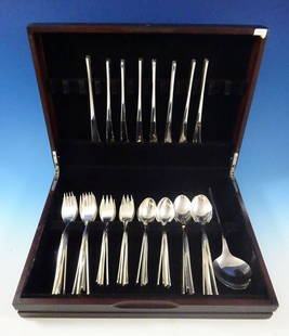 International Silver Vision Mid-Century Modern Sterling Flatware Set 41 Pieces: International Silver Vision Mid-Century Modern Sterling Flatware Set 41 Pieces This exquisite Mid-Century Modern flatware set, crafted by International Silver in the iconic "Vision" pattern, is a true
