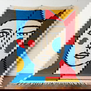 Picasso Inspired Handmade knoted Rug 69" x 138" Natural Wool: Picasso Inspired Handmade knoted Rug 69" x 138" Natural Wool PLEASE NOTE: Framed Large or heavy items do not have shipping costs included. The exact shipping cost will be added to your invoice post au