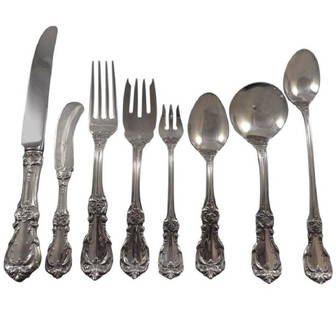 Reed & Barton Burgundy Sterling Silver Flatware Set 113 Pcs 12 Service: Reed & Barton Burgundy Sterling Silver Flatware Set 113 Pcs 12 Service Experience timeless elegance with the Burgundy sterling silver flatware set by Reed & Barton. Inspired by the French Renaissance,
