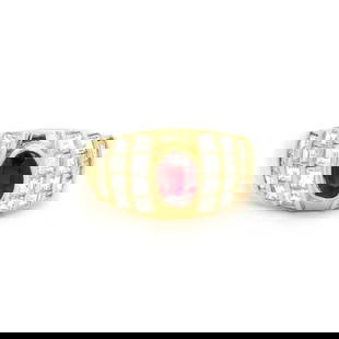18k Yellow Gold 1.65ctw Ruby Diamond Cocktail Band Ring: 18k Yellow Gold 1.65ctw Ruby Diamond Cocktail Band Ring This stunning cocktail band ring features a beautiful oval ruby, complemented by sparkling diamonds. The main stone is a natural, genuine ruby w