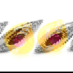 18K Yellow Gold Ruby Diamond Earrings 2.25 Ct Ruby 0.70 Ct Diamond: 18K Yellow Gold Ruby Diamond Earrings 2.25 Ct Ruby 0.70 Ct Diamond These stunning 18K Yellow Gold earrings feature a beautiful combination of rubies and diamonds. The earrings weigh 10.6 grams and are