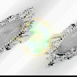 Stunning 14K White Gold 3.81ctw Opal Diamond Cocktail Ring: Stunning 14K White Gold 3.81ctw Opal Diamond Cocktail Ring This exquisite cocktail ring showcases a stunning natural cabochon opal, approximately 2.71 carats, prominently set in a solid 14K white gold