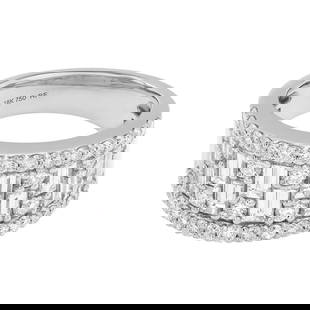 Rachel Koen 18K White Gold Diamond Ring 2.11 ctw Adjustable Stackable Band: Rachel Koen 18K White Gold Diamond Ring 2.11 ctw Adjustable Stackable Band This exquisite Rachel Koen ring is crafted from 18K white gold and features a stunning combination of baguette and round cut