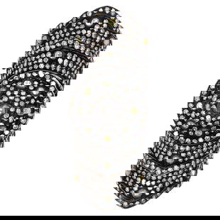 Victorian Style 6.29ct Diamond Flex Ring in Silver and Gold: Victorian Style 6.29ct Diamond Flex Ring in Silver and Gold This exquisite Victorian-style flex ring features approximately 6.29 carats of stunning round and rose cut diamonds, including yellow and gr