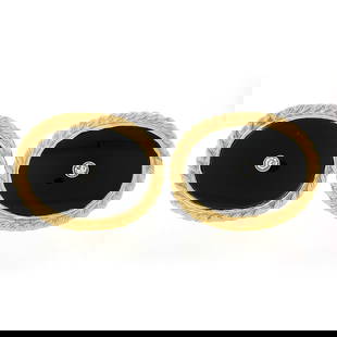 Vintage 14K Yellow Gold Bezel Set Black Onyx Diamond Cuff Links: Vintage 14K Yellow Gold Bezel Set Black Onyx Diamond Cuff Links Elevate your style with these exquisite vintage cuff links, crafted from solid 14K yellow gold. Featuring a stunning oval design, each c