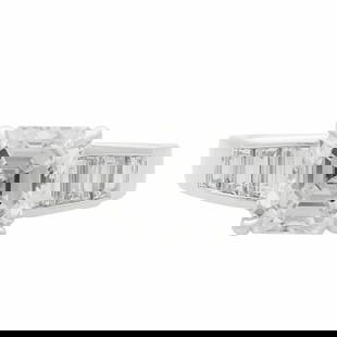 Rachel Koen 18K White Gold Emerald Cut Diamond Engagement Ring 2.21ct GIA Certified: Rachel Koen 18K White Gold Emerald Cut Diamond Engagement Ring 2.21ct GIA Certified This exquisite Rachel Koen engagement ring showcases a stunning 2.21 ct square emerald cut diamond at its center, su
