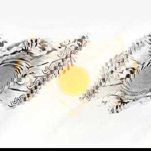 Vintage Handmade Mexican .925 Silver Wide Cuff Bracelet with Round Amber: Vintage Handmade Mexican .925 Silver Wide Cuff Bracelet with Round Amber This stunning Handmade Vintage Mexican cuff bracelet is crafted from solid .925 sterling silver, showcasing exquisite craftsman