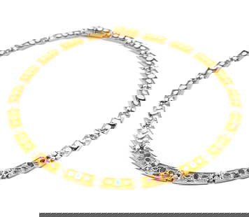 Vintage 18k Gold Emerald Ruby Sapphire Diamond Link Necklace 18 Inches: Vintage 18k Gold Emerald Ruby Sapphire Diamond Link Necklace 18 Inches This exquisite vintage necklace showcases a stunning array of natural gemstones set in solid 18k yellow gold. The centerpiece fea