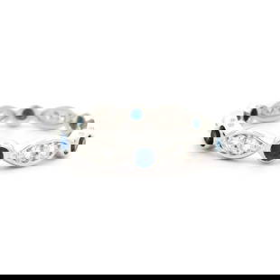 14k White Gold Sapphire Diamond Eternity Band Ring 0.90ctw Size 7: 14k White Gold Sapphire Diamond Eternity Band Ring 0.90ctw Size 7 This stunning eternity band ring showcases a beautiful combination of natural sapphires and diamonds, set in solid 14k white gold. The