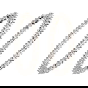Elegant 1.00ct H Color Diamond 18k White Gold Hoop Earrings: Elegant 1.00ct H Color Diamond 18k White Gold Hoop Earrings These stunning hoop earrings are expertly crafted from 18k white gold and feature sparkling diamonds set in an inside-out design. With a tot